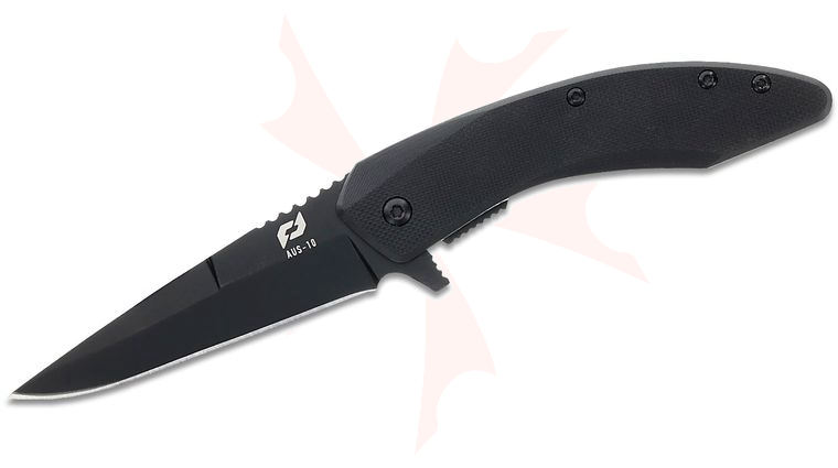 Schrade Delta Class Landshark Assisted Flipper Knife 3.125 inch AUS-10 Black Drop Point Blade, Black G10 Handles