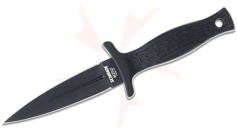 Schrade Delta Class Needle Fixed Blade Knife 3.25 inch AUS-10 Black Dagger Blade, Black Overmold Handles, Injection Molded Sheath