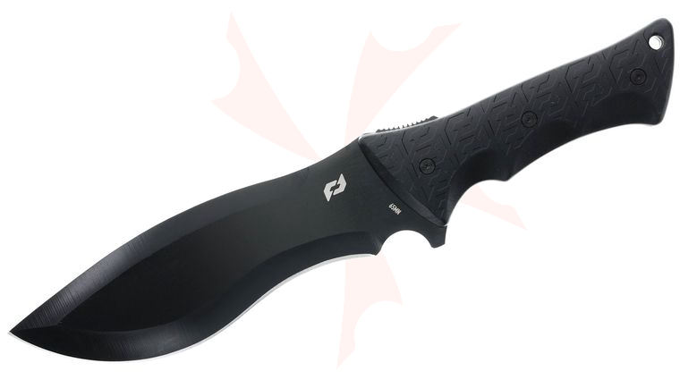 Schrade Delta Class Little Ricky Fixed Blade Knife 7.25 inch 65Mn Carbon Steel Black Recurve Drop Point, Black Overmold Handles, Injection Molded Sheath