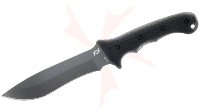 Schrade Delta Class Reckon TiNi Fixed Blade Knife 5.9 inch AUS-8 Ti-Nitride Recurve Drop Point Blade, Black Overmold Handles, Injection Molded Sheath