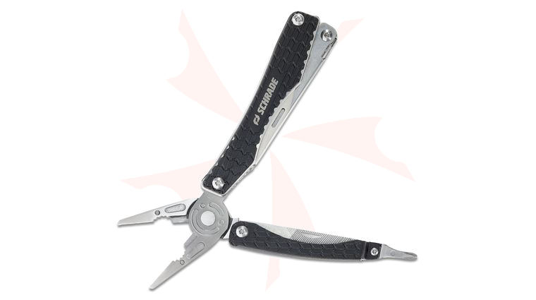 Schrade Delta Class Clench Multitool, 2Cr Stainless Steel Construction, Black Handles, 1680D Polyester Sheath