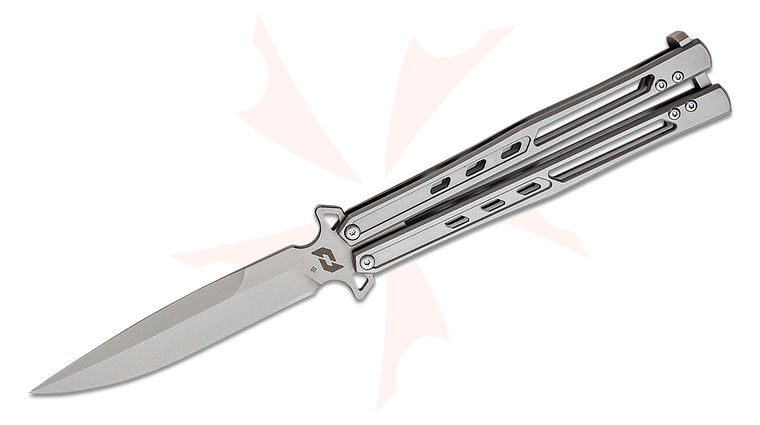 Schrade Alpha Class Alkemyst Balisong Butterfly Knife 4 inch D2 Modified Clip Point Blade, Satin Stonewash Stainless Steel Handles