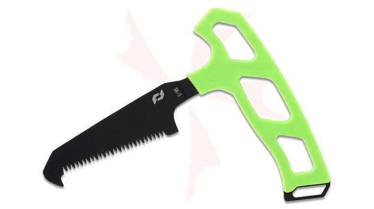 Schrade Delta Class Isolate Compact Bone Saw 3 inch SK5 Black Blade, Bright Green Rubber Overmold TPR Handles, Injection Molded Sheath