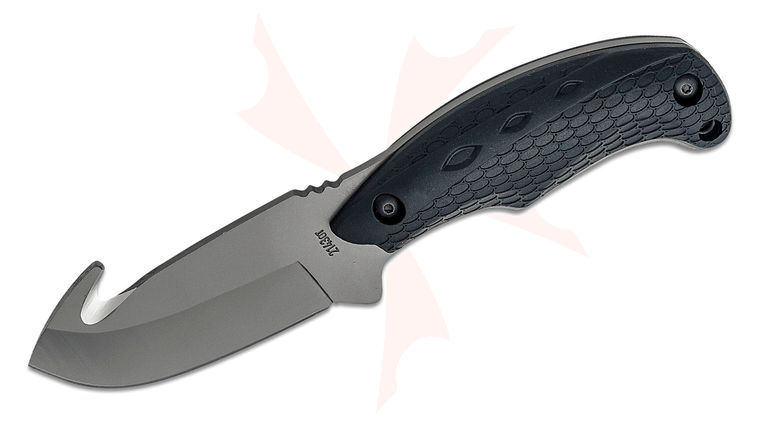 Schrade 2143OT Old Timer Copperhead Guthook Fixed 3.67 inch Gray Drop Point Blade with Guthook, Black Rubber Handle, Polyester Sheath