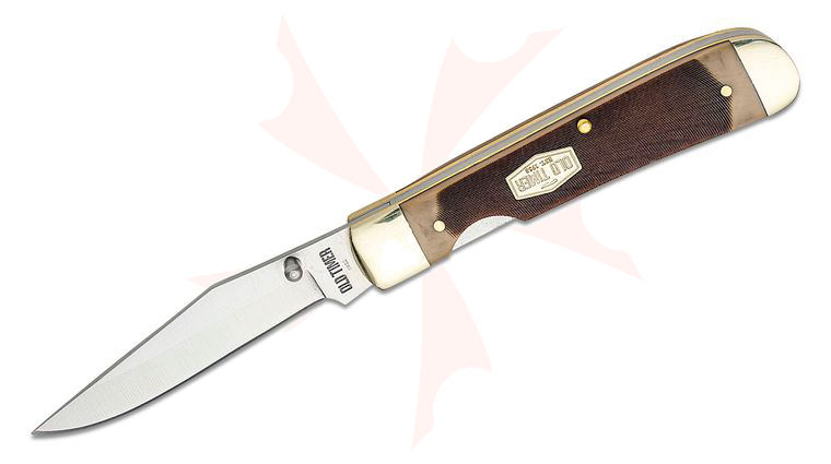 Schrade Old Timer Pioneer Folding Knife, 3.19 inch Satin Clip Point Blade, Brown Sawcut Delrin Handles with Nickel Silver Bolsters