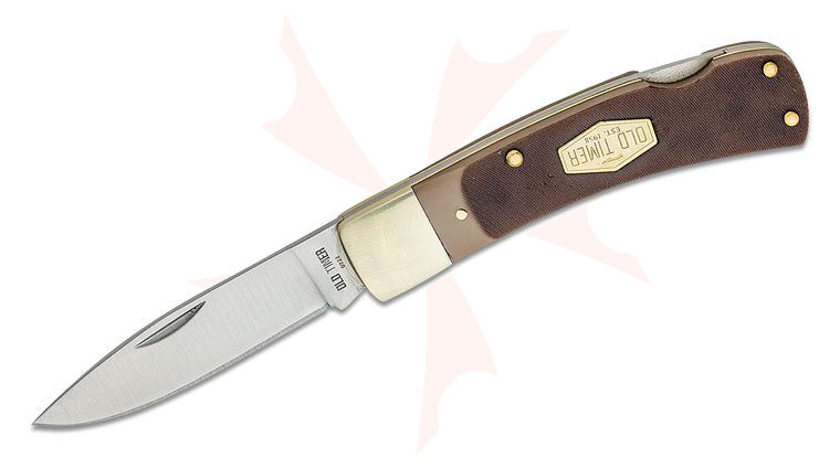 Schrade Old Timer Bruin Folding Knife, 2.75 inch Satin Drop Point Blade, Brown Sawcut Delrin Handles with Nickel Silver Bolsters