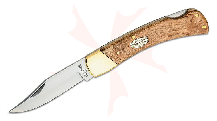 Schrade 6OTW Old Timer Golden Bear Lockback Folder 5 inch Closed, Desert Ironwood Handles with Brass Bolster, Leather Sheath