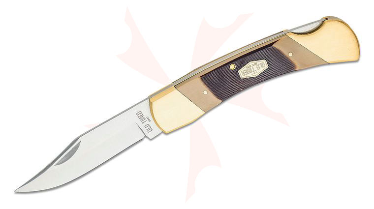 Schrade 7OT Old Timer Cave Bear Lockback Folder, 5 inch Closed, Brown Sawcut Delrin Handles with Brass Bolsters, Leather Sheath