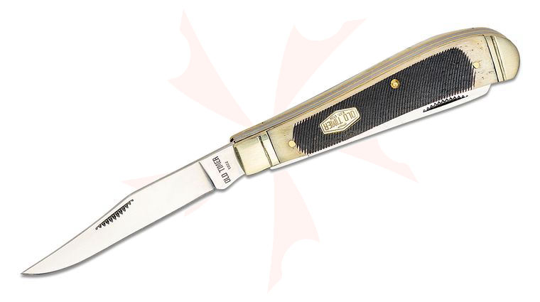 Schrade 94OTB Old Timer Gunstock Trapper 3.8 inch Closed, Sawcut Bone Handles with Nickel Silver Bolsters