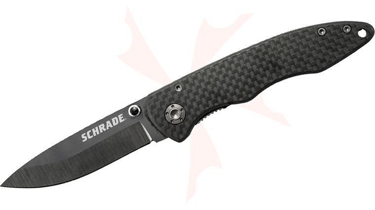Schrade SCH401 Small Folding Knife 2.7 inch Black Plain Ceramic Blade, Carbon Fiber Handles