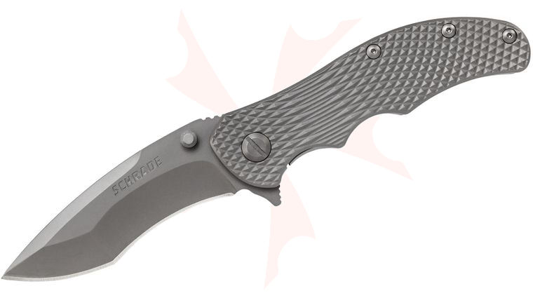 Schrade SCH601Ti Tactical Folding 3.4 inch Recurve D2 Blade, Textured Titanium Handle 