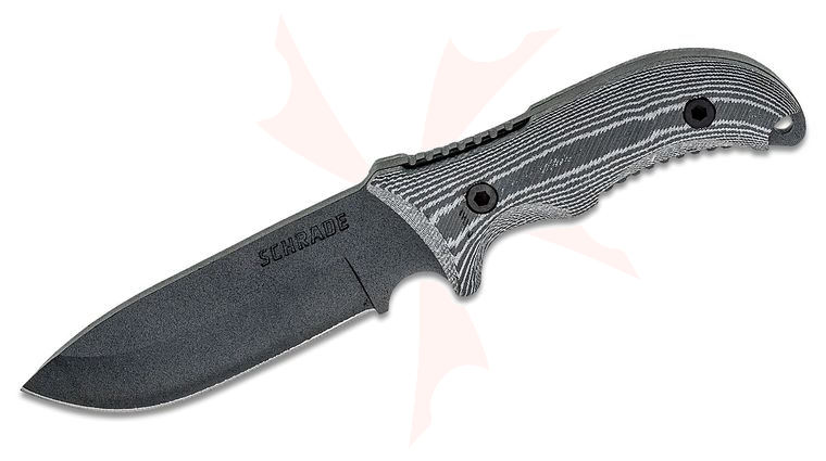 Schrade SCHF36M Frontier Fixed 5.05 inch Black 8Cr13MoV Blade, Micarta Handles, Nylon Sheath, Ferro Rod, Sharpening Stone