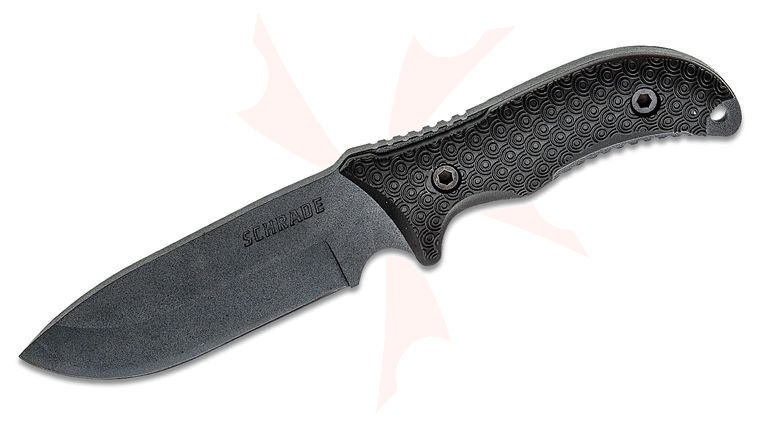 Schrade SCHF36 Frontier Fixed 5.05 inch Black Blade, TPE Handles, Nylon Sheath, Ferro Rod, Sharpening Stone
