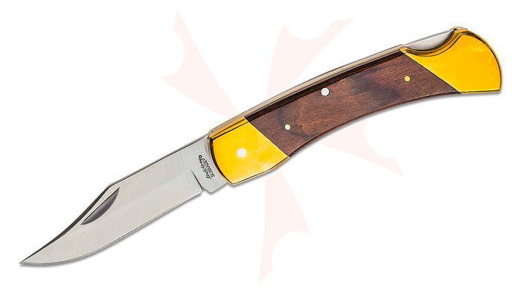 Schrade LB7 Uncle Henry Bear Paw Lockback Folding Knife 3.75 inch Blade, Wood Handles, Leather Pouch