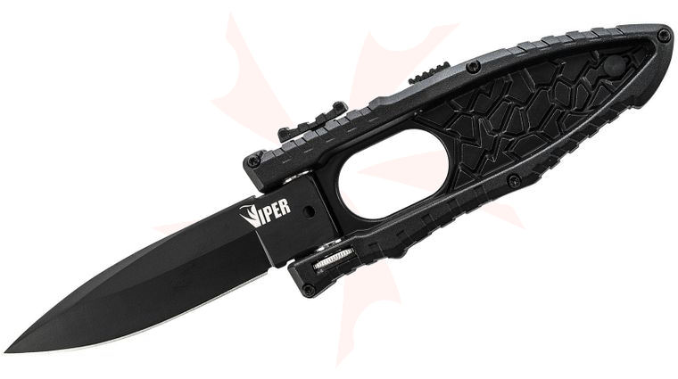 Schrade SCHSADB Viper Side Opening Assisted 3.2 inch Black Plain Drop Point Blade, Black Aluminum Handles