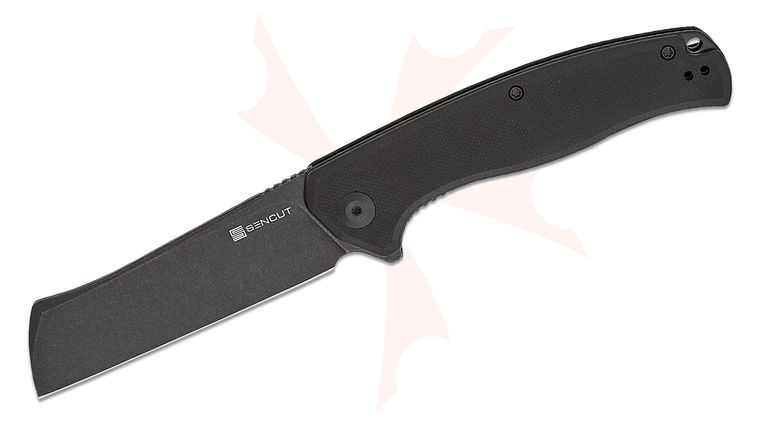 Sencut Knives S20057C-1 Traxler Liner Lock Flipper Knife 3.49 inch 9Cr18MoV Black Stonewashed Sheepsfoot Blade, Black G10 Handles