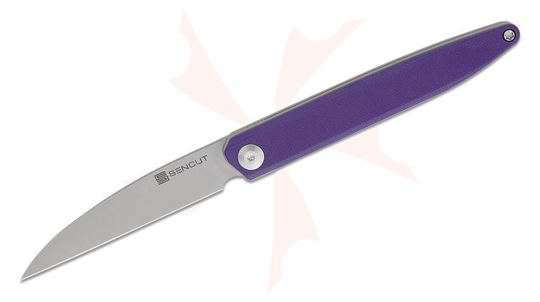 Sencut Knives S20029-1 Jubil Front Flipper Knife 2.95 inch D2 Stonewashed Wharncliffe Blade, Purple G10 Handles
