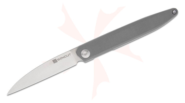 Sencut Knives S20029-3 Jubil Front Flipper Knife 2.95 inch D2 Satin Wharncliffe Blade, Gray G10 Handles