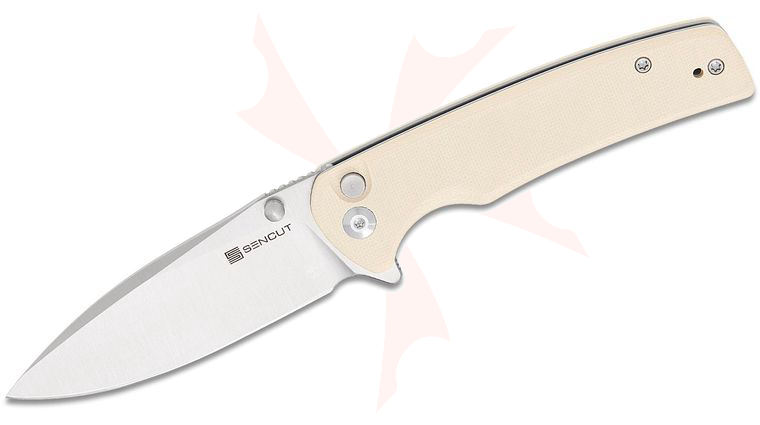 Sencut Knives S21007-7 Sachse Flipper Knife 3.47 inch Satin Drop Point Blade, Ivory G10 Handles