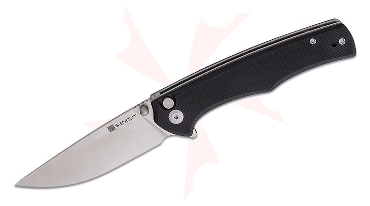 Sencut Knives S21012-4 Crowley Flipper Knife 3.48 inch Satin D2 Drop Point Blade, Black G10 Handles