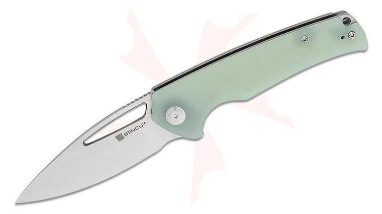 Sencut Knives S21013-2 Mims Flipper Knife 3.48 inch 9Cr18MoV Satin Drop Point Blade, Natural (Jade) G10 Handles