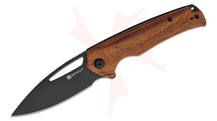 Sencut Knives S21013-4 Mims Flipper Knife 3.48 inch 9Cr18MoV Black Stonewashed Drop Point Blade, Guibourtia Wood Handles