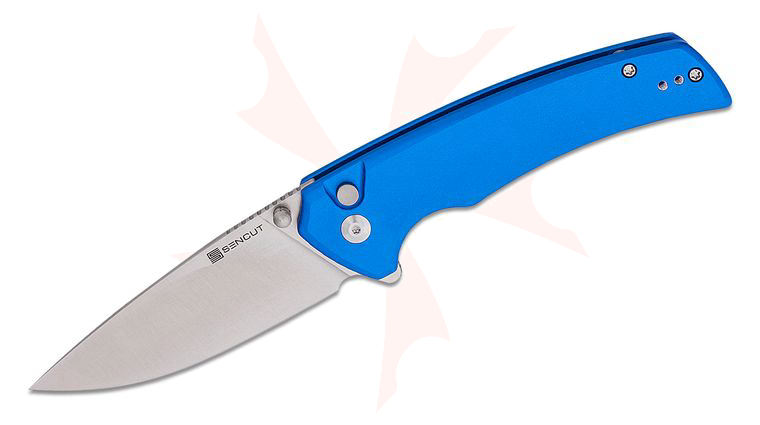 Sencut Knives S21022B-4 Serene Flipper Knife 3.48 inch Satin D2 Drop Point Blade, Bright Blue Aluminum Handles