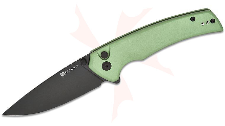 Sencut Knives S21022B-5 Serene Flipper Knife 3.48 inch D2 Black Drop Point Blade, Green Aluminum Handles