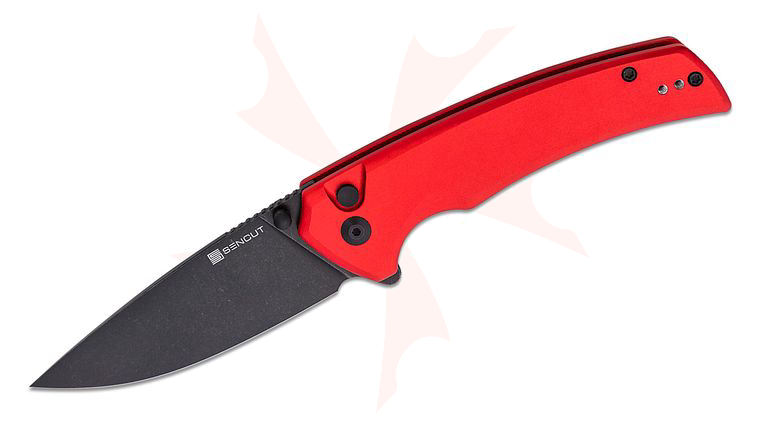Sencut Knives S21022B-2 Serene Flipper Knife 3.48 inch Black Stonewashed D2 Drop Point Blade, Red Aluminum Handles