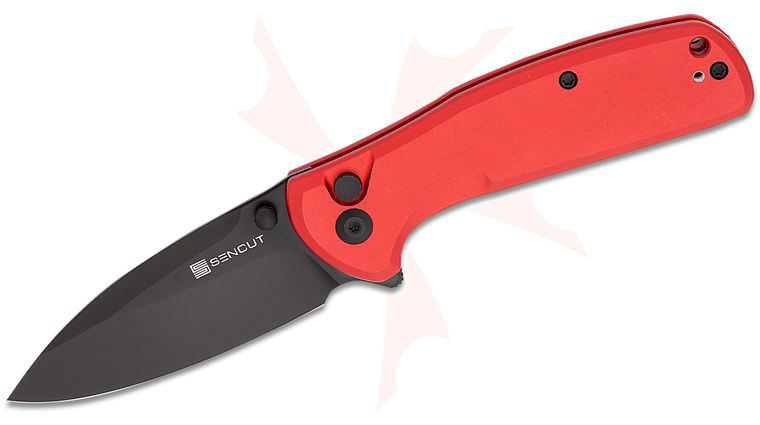 Sencut Knives ArcBlast Button Lock Flipper Knife 2.98 inch Black Modified Drop Point Blade, Red Aluminum Handles
