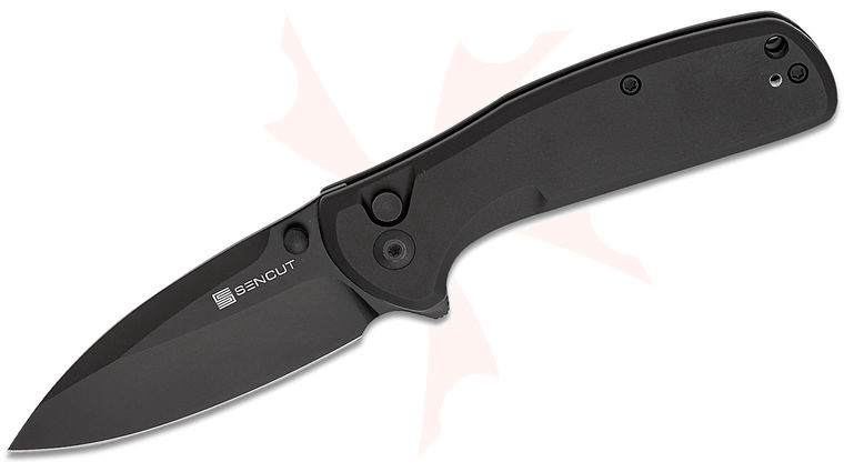 Sencut Knives ArcBlast Button Lock Flipper Knife 2.98 inch Black Modified Drop Point Blade, Black Aluminum Handles