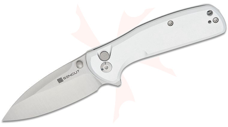 Sencut Knives ArcBlast Button Lock Flipper Knife 2.98 inch Satin Modified Drop Point Blade, Silver Aluminum Handles