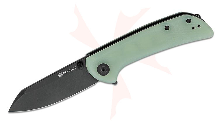 Sencut Knives S22014-2 Fritch Flipper Knife 2.99 inch Black Stonewashed Modified Sheepsfoot Blade, Natural (Jade) G10 Handles