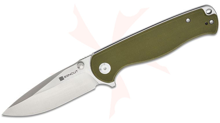 Sencut Knives Errant Liner Lock Flipper Knife 3.45 inch 9Cr18MoV Satin Drop Point Blade, OD Green G10 Handles