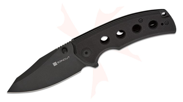 Sencut Knives S23068-1 Excalis Flipper Knife 2.97 inch Black Reverse Tanto Blade, Black G10 Handles