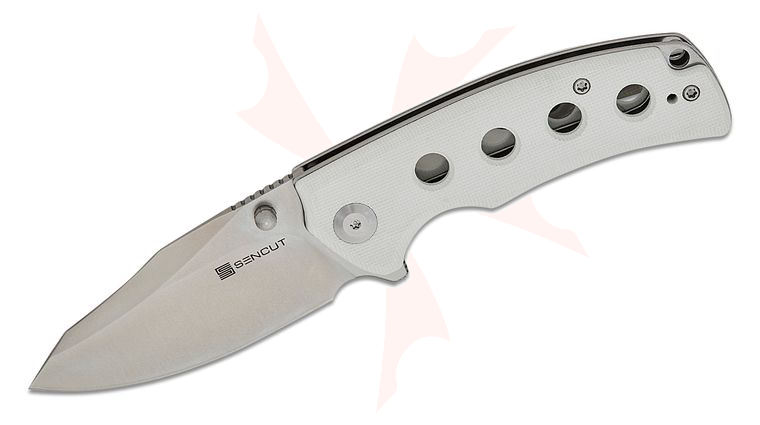 Sencut Knives S23068-2 Excalis Flipper Knife 2.97 inch Satin Reverse Tanto Blade, White G10 Handles