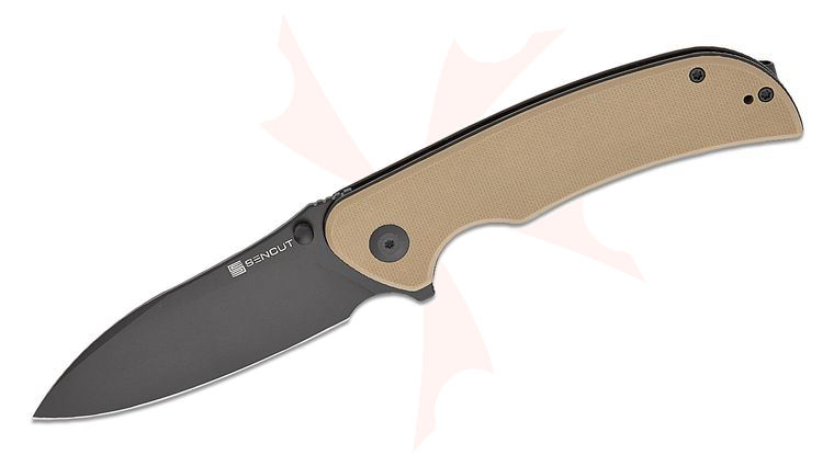Sencut Knives Borzam Liner Lock Flipper Knife 3.46 inch 9Cr18MoV Black Drop Point Blade, Tan G10 Handles