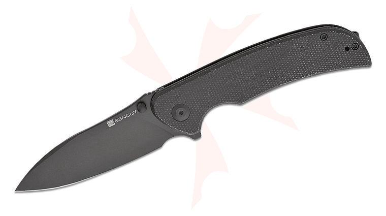 Sencut Knives Borzam Liner Lock Flipper Knife 3.46 inch 9Cr18MoV Black Drop Point Blade, Black Canvas Micarta Handles