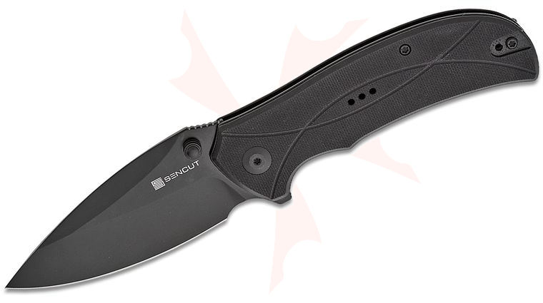 Sencut Knives Hyrax Flipper Knife 3.3 inch Black Leaf Shaped Blade, Milled Black G10 Handles