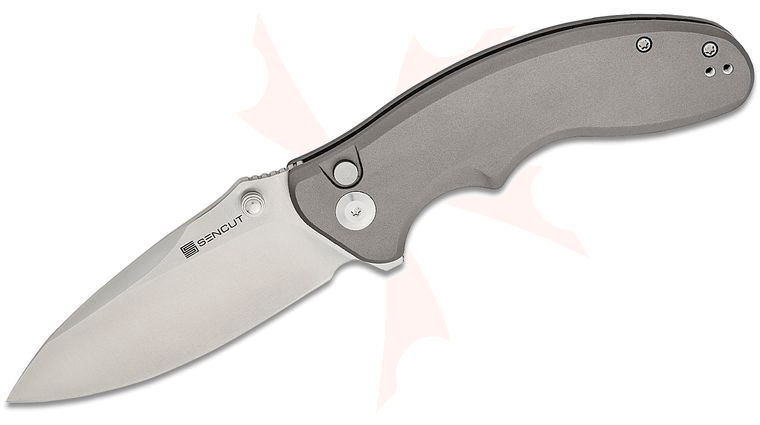 Sencut Knives Cybrix Button Lock Flipper Knife 3.46 inch Satin Drop Point Blade, Gray Aluminum Handles, Reversible Clip