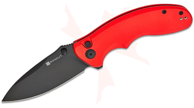 Sencut Knives Cybrix Button Lock Flipper Knife 3.46 inch Black Drop Point Blade, Red Aluminum Handles, Reversible Clip