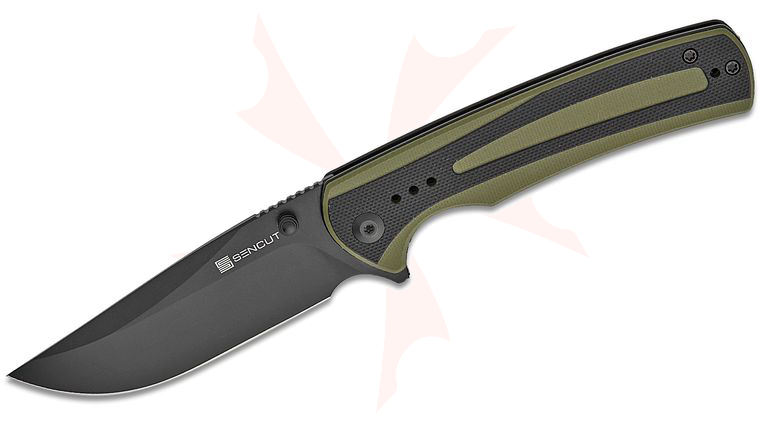 Sencut Knives Regnator Liner Lock Flipper Knife 3.48 inch Black Clip Point Blade, Green/Black G10 Handles, Reversible Clip