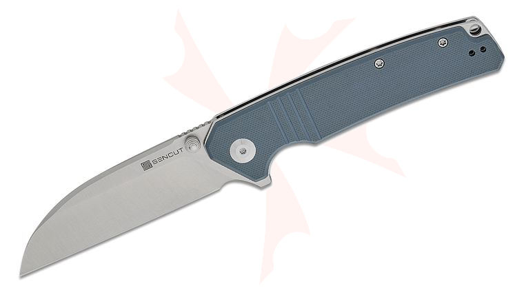 Sencut Knives Awassi Liner Lock Flipper Knife 3.46 inch Satin Sheepsfoot Blade, Neutral Blue (Gray) G10 Handles, Reversible Clip