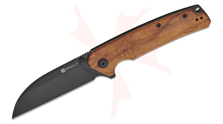 Sencut Knives Awassi Liner Lock Flipper Knife 3.46 inch Black Sheepsfoot Blade, Guibourtia Wood Handles, Reversible Clip