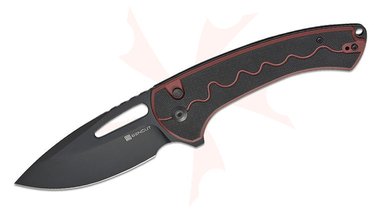 Sencut Knives Squiggy Button Lock Flipper Knife 3.89 inch Black Drop Point Blade, Burgundy/Black G10 Handles, Reversible Clip