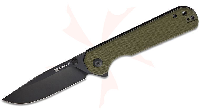 Sencut Knives S24095-2 Aetheris Liner Lock Flipper Knife 3.68 inch Black Clip Point Blade, OD Green G10 Handles
