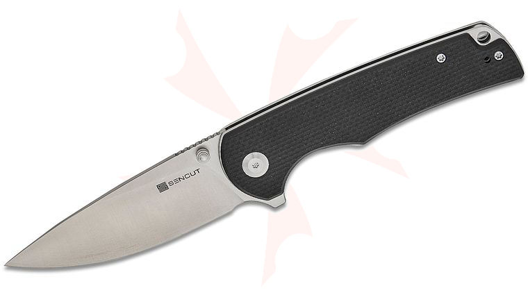 Sencut Knives Praktisk Liner Lock Flipper Knife 3.59 inch Satin Drop Point Blade, Black Coarse G10 Handles, Reversible Clip