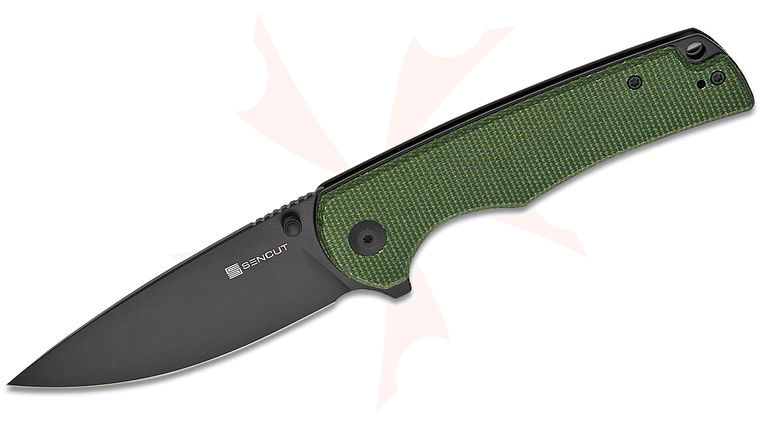 Sencut Knives Praktisk Liner Lock Flipper Knife 3.59 inch Black Drop Point Blade, Green Canvas Micarta Handles, Reversible Clip