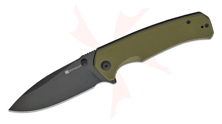 Sencut Knives Skarnax Liner Lock Flipper Knife 3.79 inch Black Drop Point Blade, OD Green G10 Handles, Reversible Clip