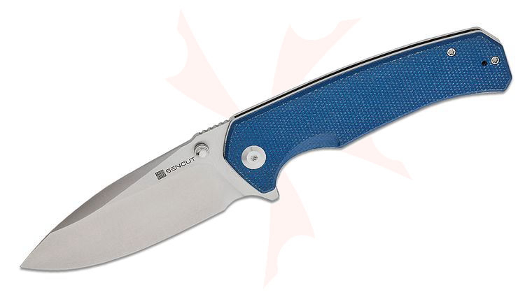 Sencut Knives Skarnax Liner Lock Flipper Knife 3.79 inch Satin Drop Point Blade, Blue Canvas Micarta Handles, Reversible Clip